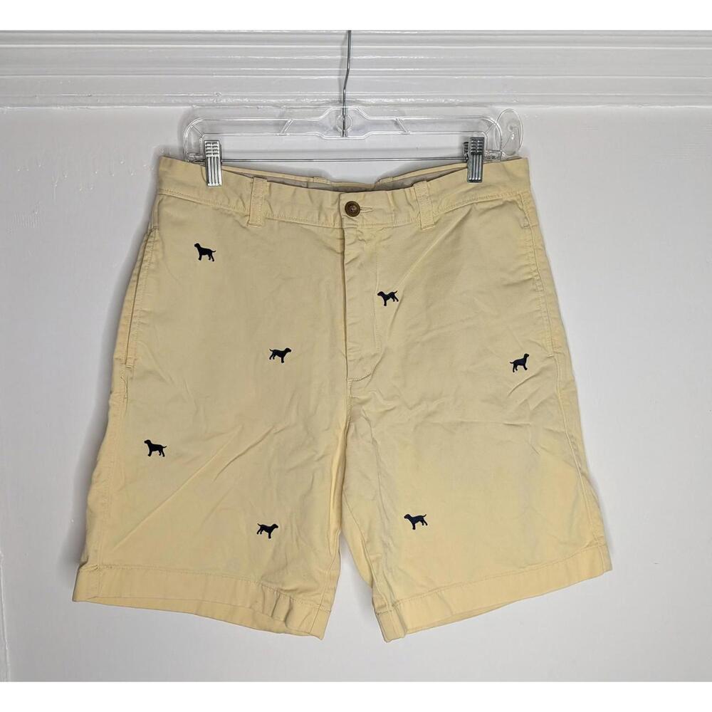 J.Crew Shorts Mens 33 Yellow Chino Dog Embroidered Preppy Casual Cotton Summer